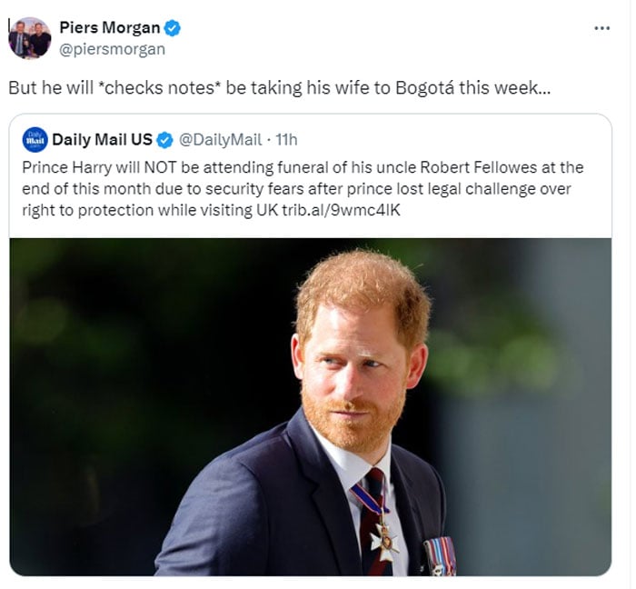 Piers Morgan reacts to Prince Harrys major decision about UK return