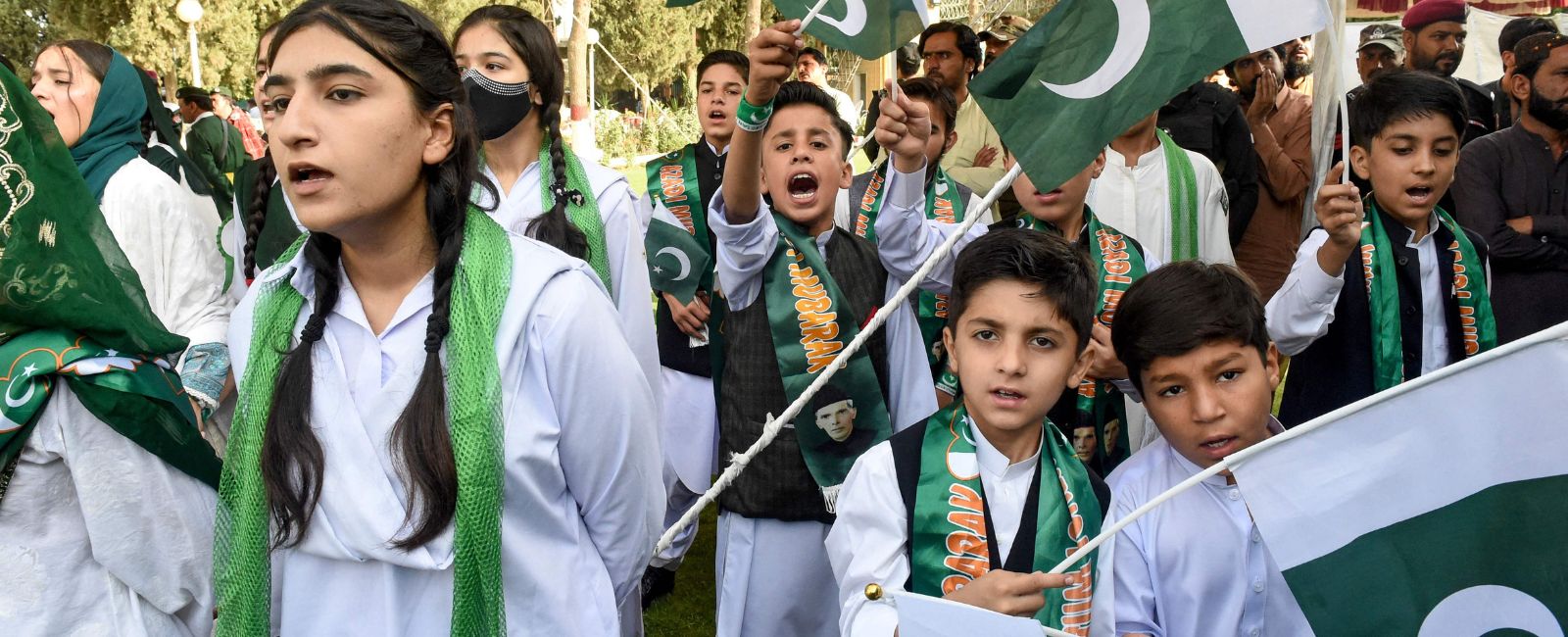 Students singing the national anthem of Pakistan during a flag hoisting ceremony to celebrate the countrys Independence Day on August 14, 2024 in Quetta, Balochistan, Pakistan. — AFP