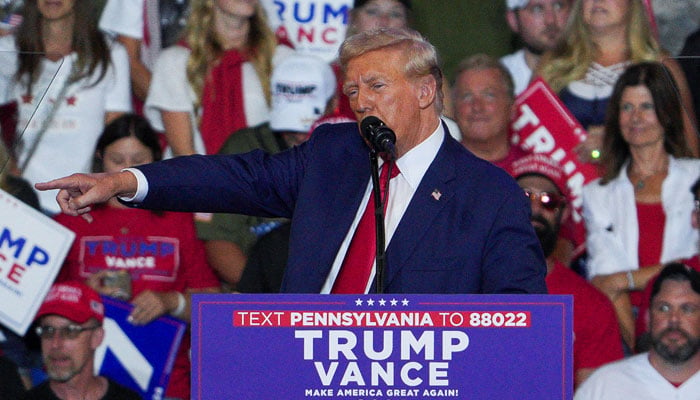 Republican presidential nominee and former US President Donald Trump gestures as he holds a campaign rally in Wilkes-Barre, Pennsylvania, U.S. August 17, 2024. — Reuters