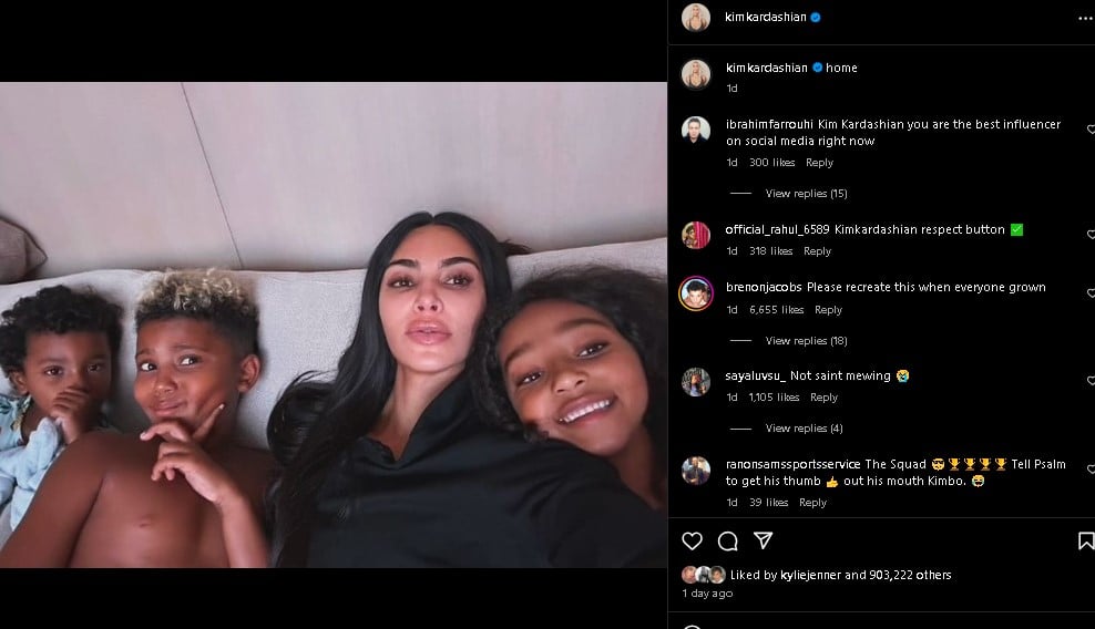 Kim Kardashian shares her kids North, 11, Saint, 8, Chicago, 6, and Psalm, 5 with Kanye West