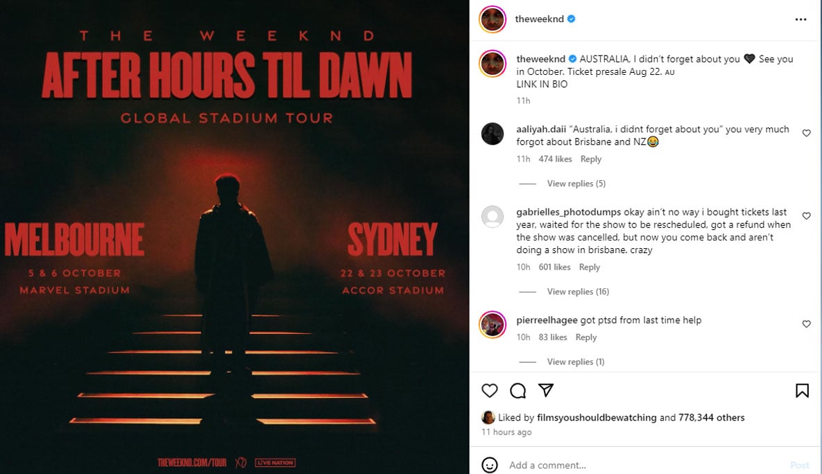 The Weeknd makes exciting announcement for Aussie fans