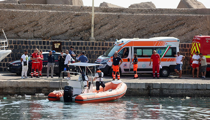 Emergency and rescue services work near the scene where a sailboat sank in the early hours of Monday, off the coast of Porticello, near the Sicilian city of Palermo, Italy, August 19, 2024. — Reuters