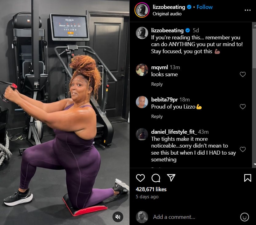 Lizzo sticks to her fitness commitments even during sweaty workouts