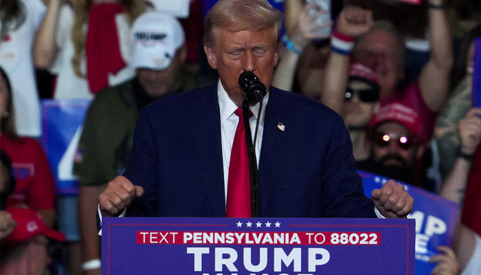 Republican presidential nominee and former US President Donald Trump gestures as he holds a campaign rally in Wilkes-Barre, Pennsylvania, US August 17, 2024. — Reuters