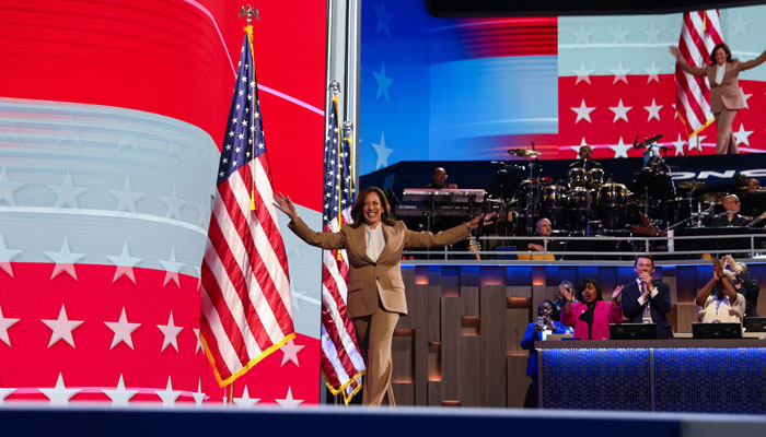 Democratic presidential candidate and US Vice President Kamala Harris walks onstage during Day 1 of the Democratic National Convention (DNC) at the United Center, in Chicago, Illinois, US, August 19, 2024. —Reuters