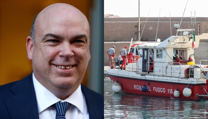 A combination of images shows UKs tech tycoon Mike Lynch and Italian firefighters on a rescue boat. — Reuters/Files