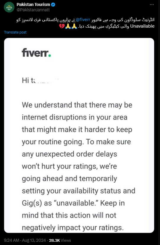 Fact check: Its true. Fiverr did flag Pakistani freelancers as unavailable due to Internet disruptions