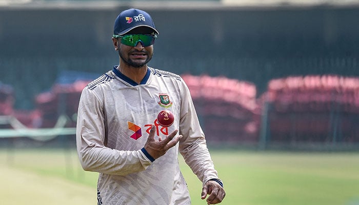 Bangladesh’s Shakib Al Hasan attends a practice session at Gaddafi Cricket Stadium in Lahore on August 15, 2024, ahead of the first Test against Pakistan. — AFP