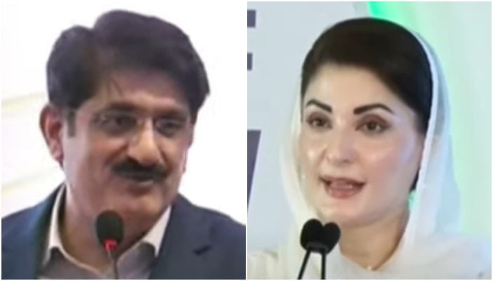 A collage of Sindh Chief Minister Murad Ali Shah (left) and Punjab Chief Minister Maryam Nawazs stills taken from a video. — Geo News Live/YouTube