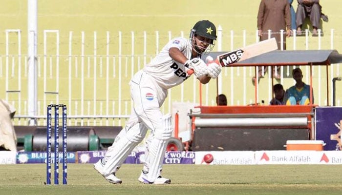 Pakistani batsman Saim Ayub plays shot during the first day of the 1st Test cricket match between Pakistan and Bangladesh teams at the Rawalpindi Cricket Stadium on August 21, 2024. — APP