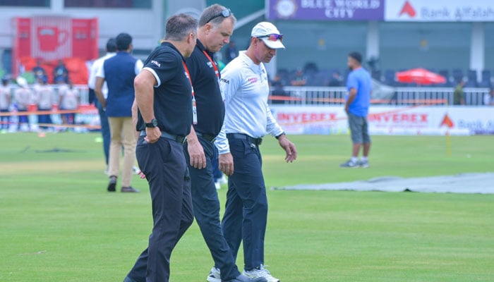 Officials inspect Rawalpindi Cricket Stadiums field ahead of first Test between Pakistan and Bangladesh in Rawalpindi on August 21, 2024. — Facebook/ Pakistan Cricket Team