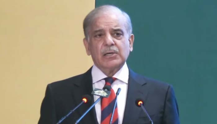 PM Shehbaz Sharif addresses National Youth Convention in Islamabad on August 21, 2024. —Screengrab/ Geo News