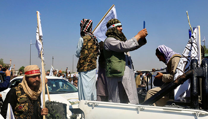 Members of the Taliban participate in a rally to mark the third anniversary of the fall of Kabul, in Kabul, Afghanistan, August 14, 2024. — Reuters