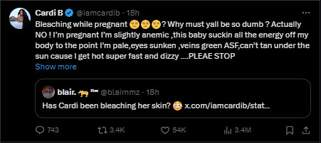 ‘Yall be so dumb: Pregnant Cardi B reacts to skin bleaching claims