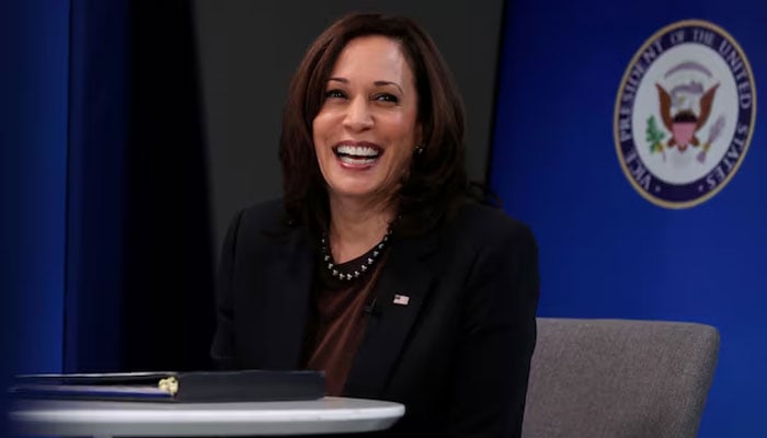 US Vice President Kamala Harris‬ smiles after delivering a keynote address to the House Democratic Caucus virtually on camera from the Eisenhower Executive Office Building at the White House in Washington, US, March 2, 2021. — Reuters