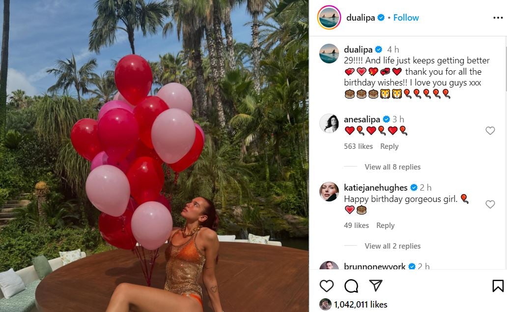 Dua Lipa celebrates a life that keeps getting better on 29th birthday