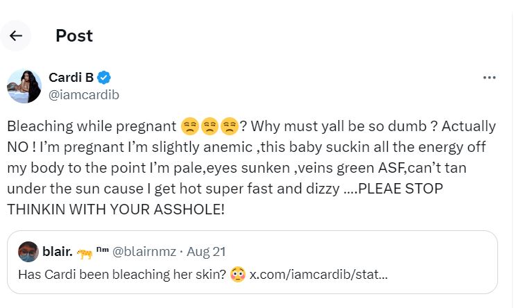 Cardi B calls out online hate amid pregnancy struggles