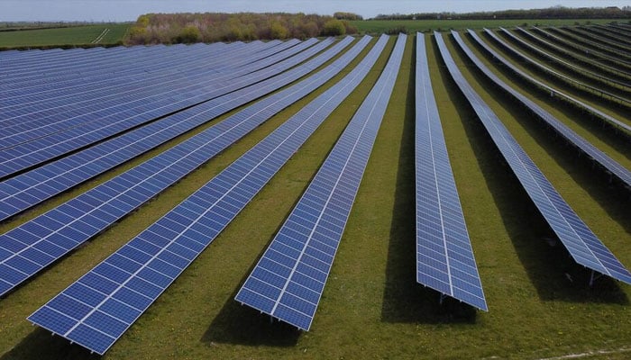 A field of solar panels is seen near Royston, Britain, April 26, 2021. — Reuters