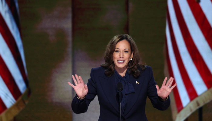 Democratic presidential nominee and US Vice President Kamala Harris takes the stage on Day 4 of the Democratic National Convention (DNC) at the United Center in Chicago, Illinois, U.S., August 22, 2024. — Reuters