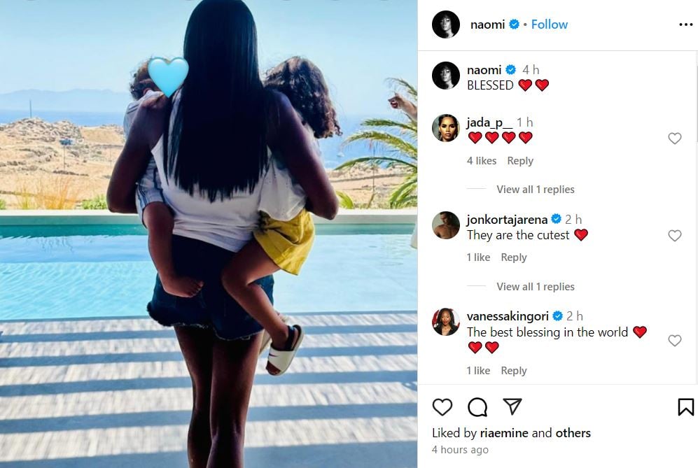 Naomi Campbell gushes over children in rare photo