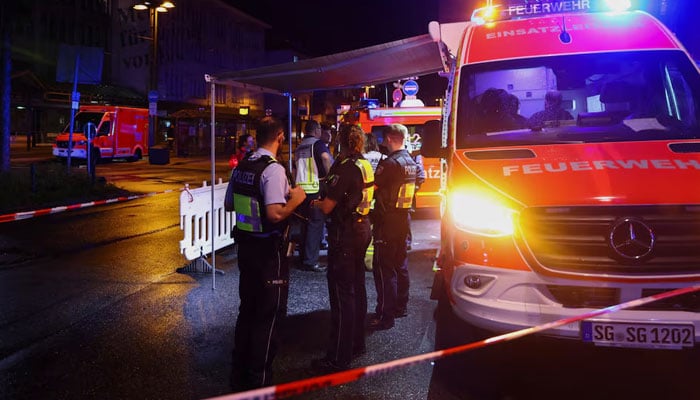 Police officers secure the area of an incident, after several individuals were killed on Friday night when a man randomly stabbed passers-by with a knife, at a city festival in Solingen, Germany, August 23, 2024. —Reuters