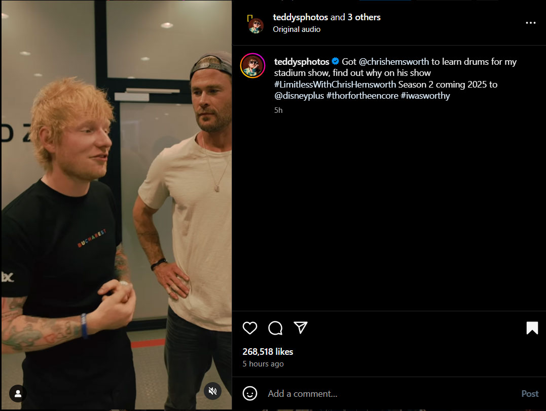 Chris Hemsworth, Ed Sheeran unite in front of thousands