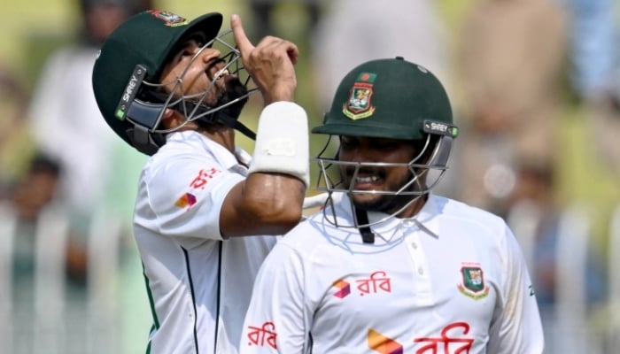 Bangladesh players celebrate after winning the first Test match against Pakistan in Rawalpindi on August 25, 2024. — PCB