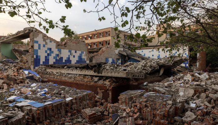 A general view shows a school that was destroyed in a recent Russian airstrike in Pokrovsk, Ukraine, amid Russias attack on Ukraine on August 23, 2024. — Reuters