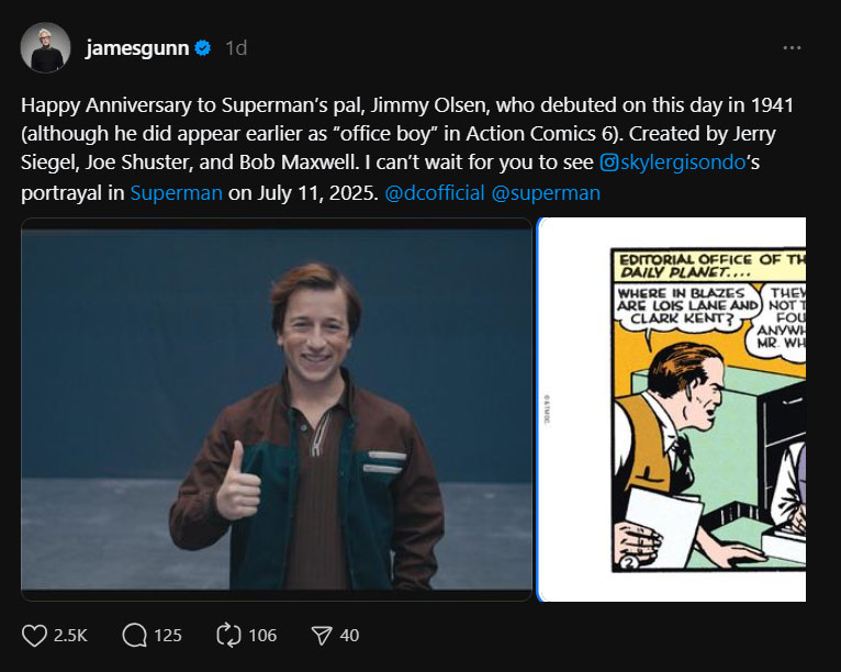 James Gunn gives peek into Supermans best friend