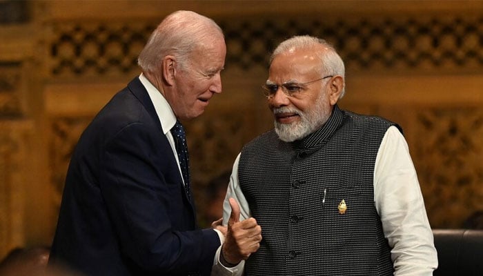 US President Joe Biden speaks with Indian Prime Minister Narendra Modi at the G20 Summit opening session in Nusa Dua, Bali, Indonesia, November 15, 2022. — Reuters