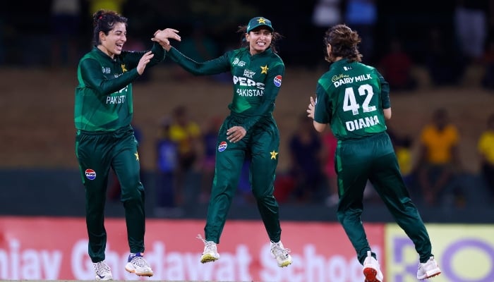 Pakistan Women players celebrating after taking a wicket in a match against Sri Lanka in Dambulla, Sri Lanka, on July 26, 2024. —Facebook/ @PakistanCricketBoard