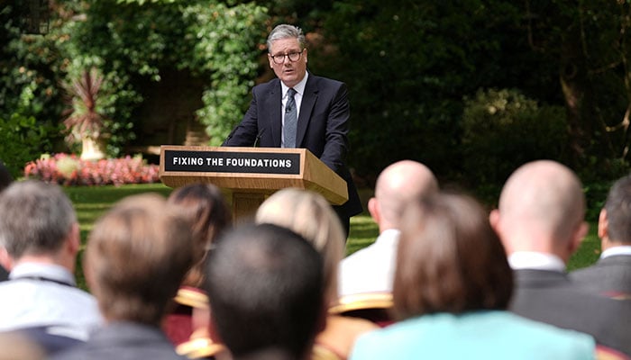 British Prime Minister Keir Starmer speaks during his speech and press conference in the Rose Garden at 10 Downing Street, London, Britain, on August 27, 2024. — Reuters