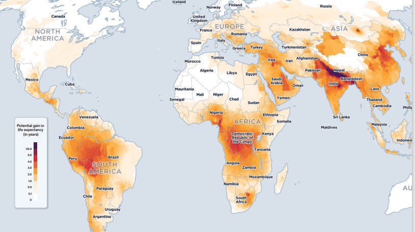 Potential gain in life expediency globally. — AQLI 2024 Annual Update