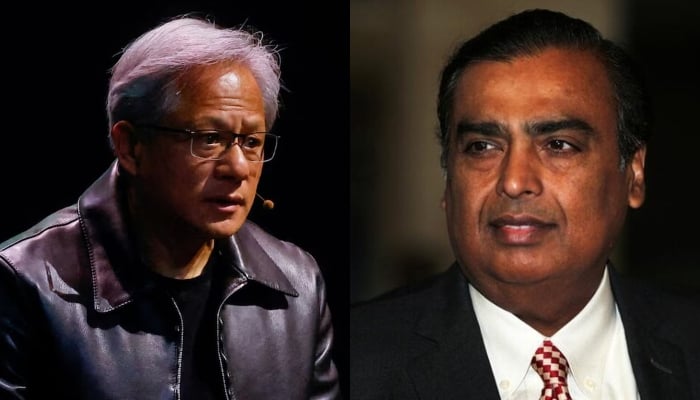 A combination of images showing Nvidia CEO Jensen Huang (left) and Indian billionaire Mukesh Ambani. — Reuters/Files