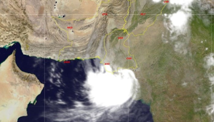 A screenshot shows a severe weather system approaching Karachi on August 29, 2024. — PMD