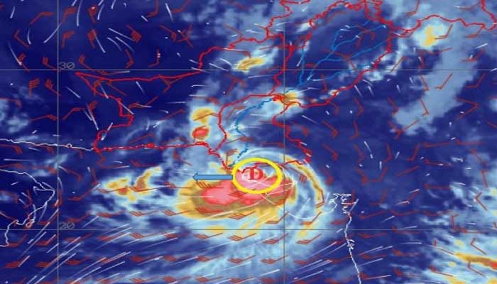 A screenshot shows a severe weather system likely to emerge along Sindh coast on August 29, 2024. — PMD