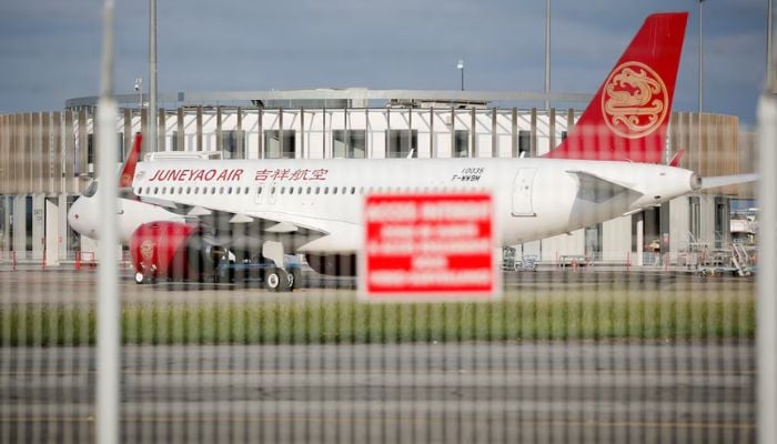 A Juneyao Airlines Airbus A320 passenger aircraft is parked at the Airbus factory in Blagnac near Toulouse on July 1, 2020. — Reuters