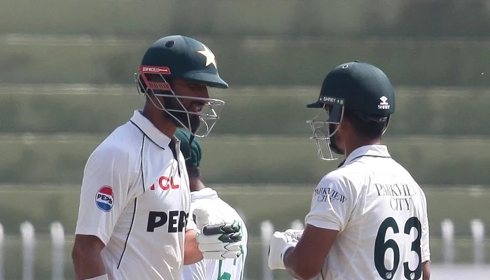 Pakistan skipper Shan Masood (left) and Saim Ayub. —PCB