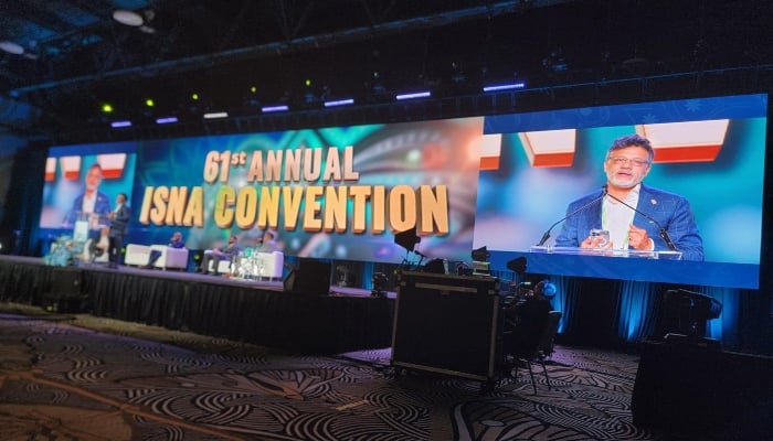 ISNA Member of Board of Directors Azhar Azeez speaking at the ISNA Convention in Dallas, Texas, USA, on August 30, 2024. —Facebook/ @isnahq