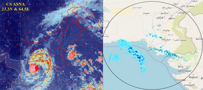 Satellite imagery taken on August 31, 2024, shows the movement of Cyclone Asna in the Arabian Sea. — PMD