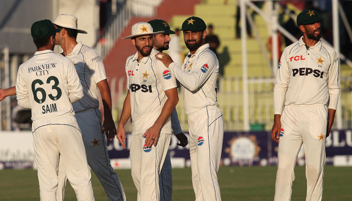 Pakistani players look on during the second Test against Bangladesh at Rawalpindi Cricket Stadium on August 31, 2024. — PCB