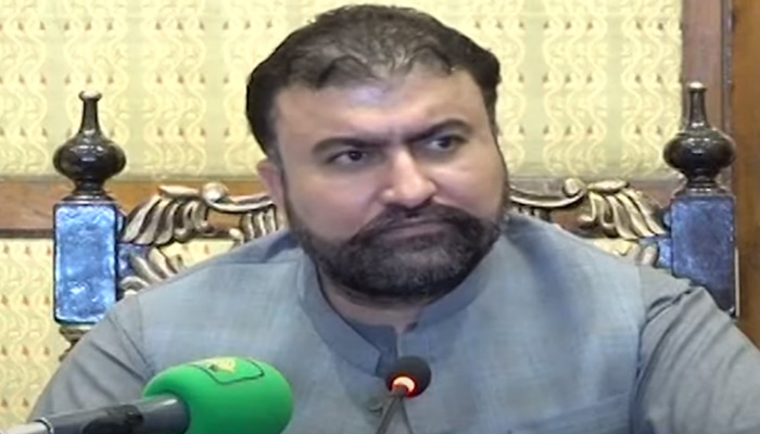 Balochistan CM Sarfraz Bugti addresses the press conference in Lahore on September 1, 2024. — Screengrab via Geo News