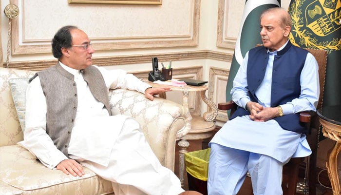 Federal Minister for Finance and Revenue Muhammad Aurangzeb calls on Prime Minister Muhammad Shehbaz Sharif . —INP/File