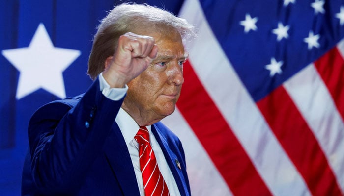 Republican presidential nominee and former US President Donald Trump participates in a fireside chat during the Moms for Liberty National Joyful Warriors Summit, in Washington, US, August 30, 2024. — Reuters