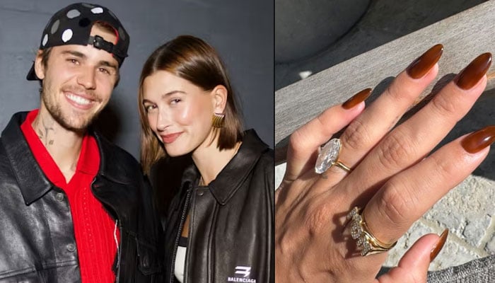 Hailey Bieber shows off new ‘MOM’ ring