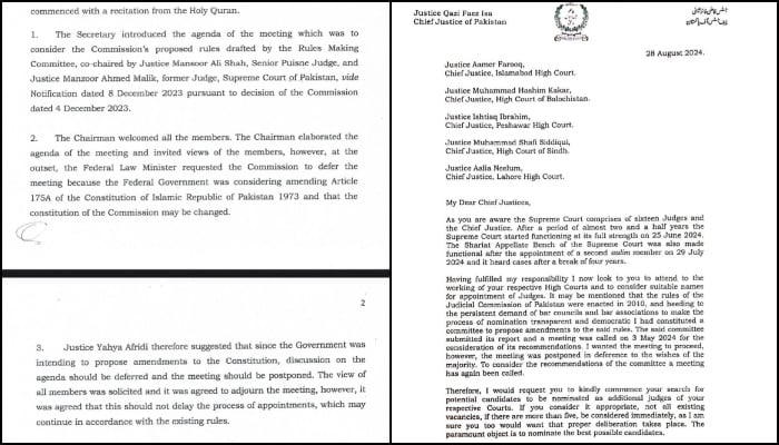 Copies of the minutes of the meeting (left) and CJP Isas letter. — X/@reema_omer