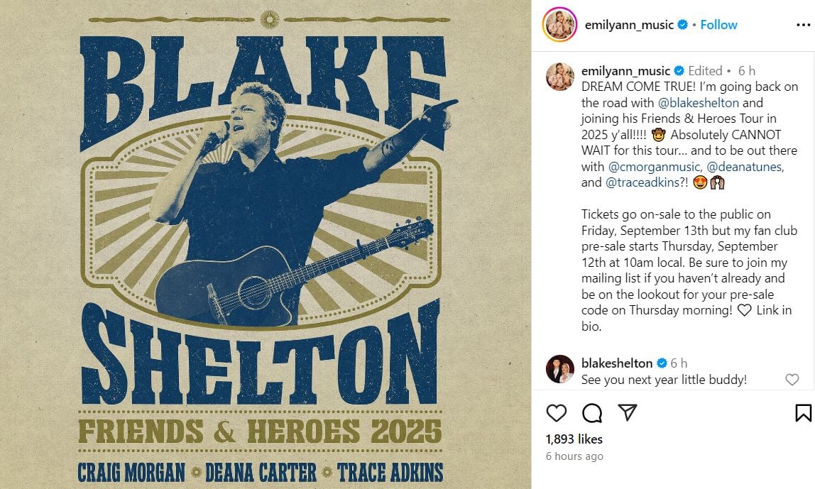 Blake Shelton embarks on favorite tour announcing the dates