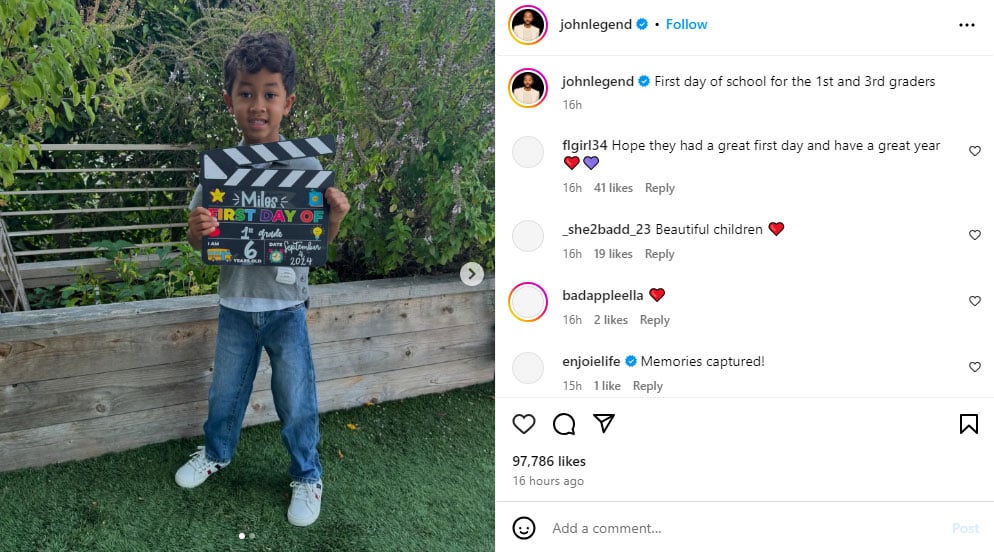 John Legend shares glimpse of kids Luna, Miles first day at school