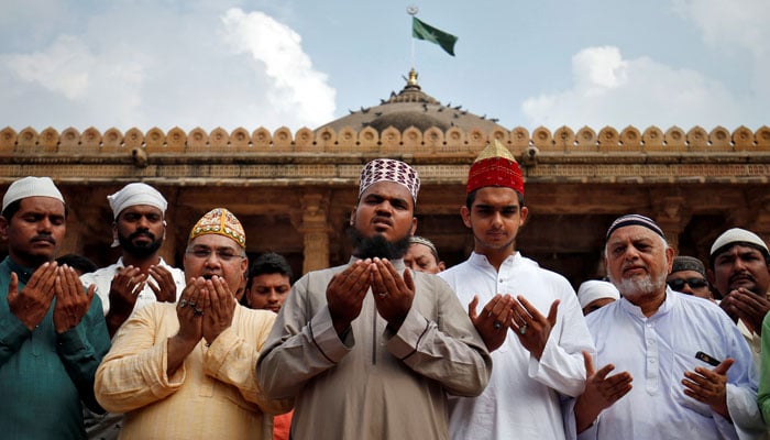 Muslims pray for peace ahead of verdict on a disputed religious site in Ayodhya, inside a mosque premises in Ahmedabad, India, November 8, 2019. — Reuters