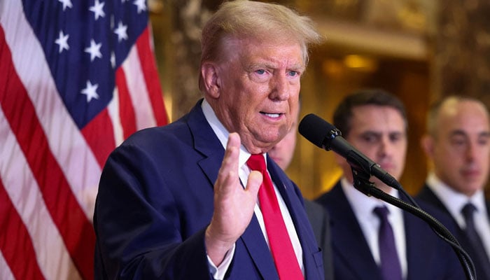 Republican presidential candidate Donald Trump speaks during a press conference at Trump Tower in New York on September 6, 2024. — AFP